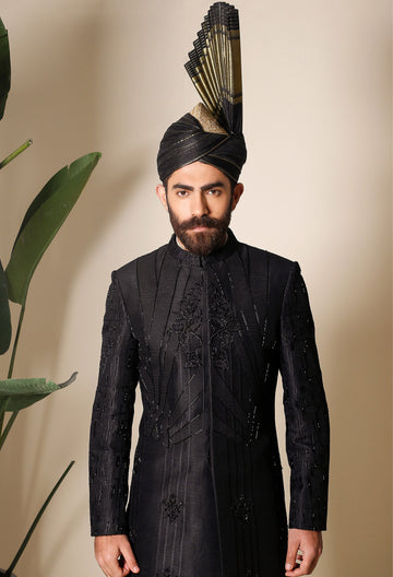 black embroidered sherwani for wedding